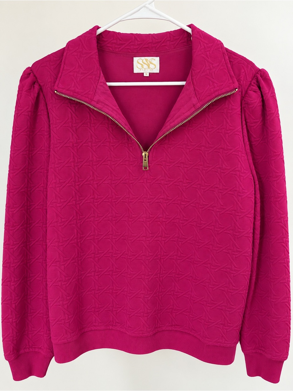 SSYS Women's Fuchsia Quilted 3/4 Zip-Front Sweater